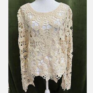 Luxurious Beige Lace Sweater Knitted Blouse Knitted Crop Top With Unique Flora